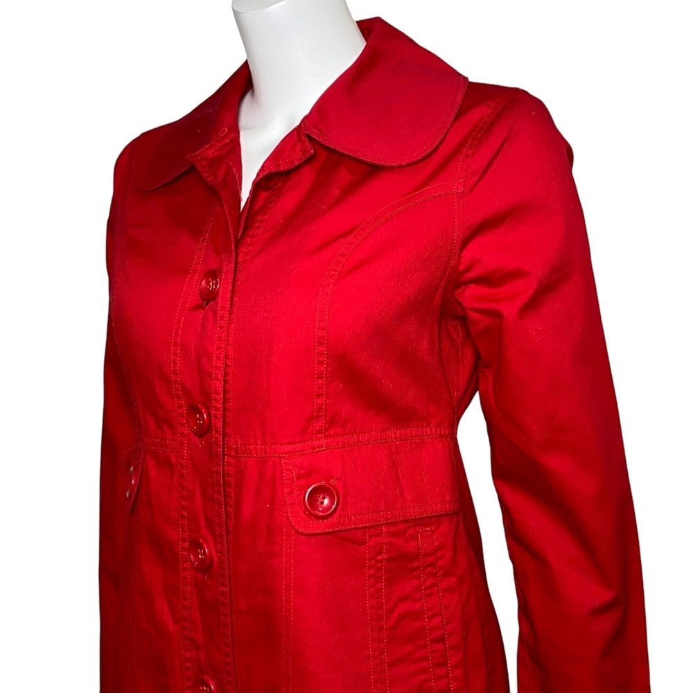 Anthropologie Tulle Trench Coat Womens Size S Red Button Up Long Sleeve Lined - Picture 4 of 8
